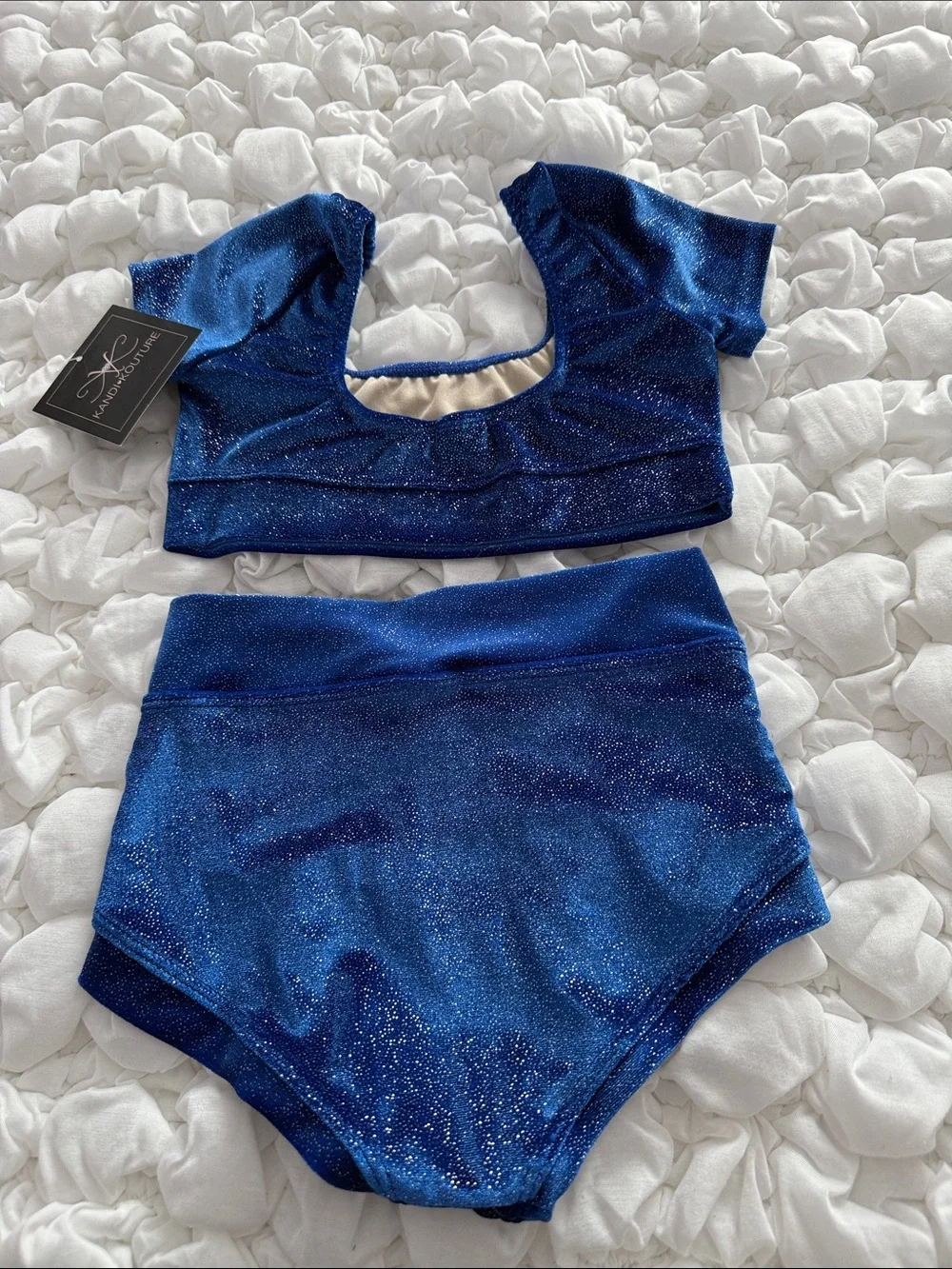 Kandi Kouture Velvet Royal Blue Glitter Top & High-Waist Brief Set